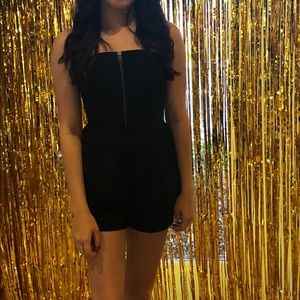 black strapless zip up romper